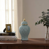 Ceramic Rope Temple Lidded Decorative Jar - Blue, 14 in.