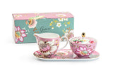 Peacock Lotus Garden Pink Sugar Creamer Serving Tray Set