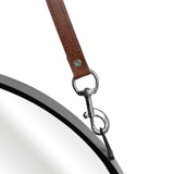 Mirror - Black Metal Round Hanging Leather Strap, 28 in.