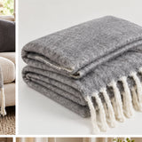 Aurora Mohair Throw, Grey Ivory
