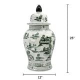 Black & White Landscape Chinoiserie Ceramic Jar 25"