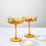Ribbed Amber Vintage Art Deco Coupe Glasses | 7OZ Set of 2