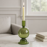 Taper Candle Holder - Olive Glass Bubble, 7 in.