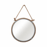 Wall Mirror - Silver Metal Glass Round Rope Hanger, 24x31 in