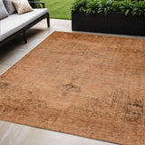 5' X 8' Copper Orange And Brown Oriental Washable Area Rug