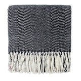 Black Herringbone Fringed 50x60 Inch Throw Blanket