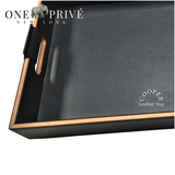 Cooper Black Hand-Stitched Premium Leather Serving Tray | 20" x 14" x 3.15" |One Preevay