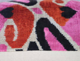 Handmade Velvet Pillow 16x24 Pink Orange Ikat Design