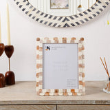 Picture Frames Scalloped Pattern Bone Inlay Collection,Brown