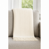 Ivory Herringbone Fringed 50x60 Inch Throw Blanket