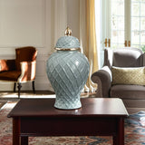 Ceramic Rope Temple Lidded Decorative Jar - Blue, 14 in.