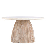 Natural Wood Round Coffee Table With Marble Top