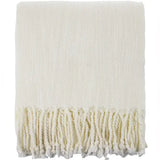 Ivory Classic Woven Fringed Throw Blanket