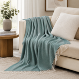 Olive Herringbone Fringed 50"x60" Throw Blanket