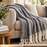 Aurora Mohair Throw, Grey Ivory