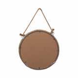 Wall Mirror - Silver Metal Glass Round Rope Hanger, 24x31 in