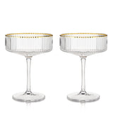 Deco Meridian Gold Rimmed Crystal Coupe Glasses Set of 2