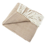 Camel Herringbone Fringed 50x60 Inch Throw Blanket