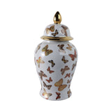 Ceramic Elegant Butterfly Lidded Jar - White/Gold, 18x9 in.