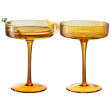 Ribbed Amber Vintage Art Deco Coupe Glasses | 7OZ Set of 2