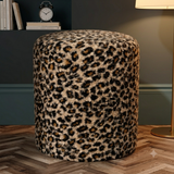 Leopard Bouclé Cylinder Pouf Ottoman