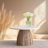 Natural Wood Round Coffee Table With Marble Top