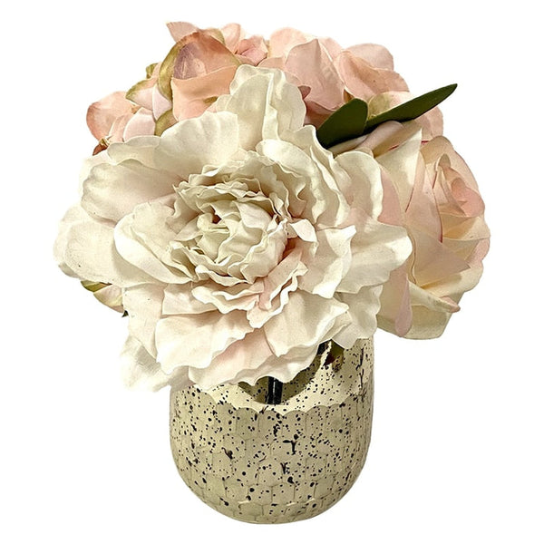 Round Glass Vase Hammered Small - Artificial Peony, Rose & Hydrangea Pink / bougainvillea home. / Jimmy Delaurentis 