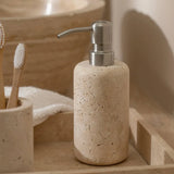 Vanity Accessories Set, Travertine Bathroom Set, 5-piece: Soap Dispenser 8oz