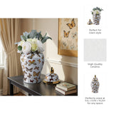 Decorative Temple Jar - White Ceramic Butterflies, 18 in.