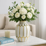 Ceramic Bud Modern Decorative Vase - White/Gold, 8 in.
