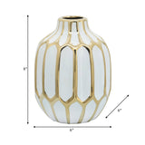Ceramic Bud Modern Decorative Vase - White/Gold, 8 in.