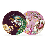 Peacock Lotus Garden Pink Porcelain Dessert Plate Set of 2