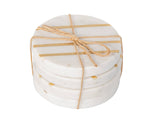 Set of Four Round Marble Coasters with Inlay