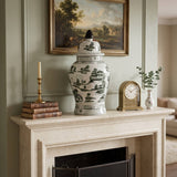 Black & White Landscape Chinoiserie Ceramic Jar 25"