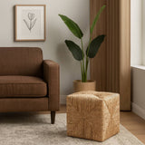 Decorative Ottoman - Brown Rattan Square Textured, 18 in.