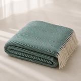 Olive Herringbone Fringed 50"x60" Throw Blanket
