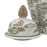 Brown & White Classic Chinoiserie Ceramic Ginger Jar 18"