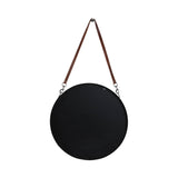 Mirror - Black Metal Round Hanging Leather Strap, 28 in.