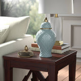 Ceramic Rope Temple Lidded Decorative Jar - Blue, 14 in.