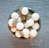 Fall Felt Acorns-White Set of 12-Fall Decor-Halloween Decor