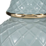 Ceramic Rope Temple Lidded Decorative Jar - Blue, 14 in.