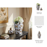 Multicolor 14x7 in. Ceramic Glam Temple Jar with Butterflies