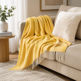 Mustard Herringbone Fringed 50"x60" Throw Blanket
