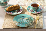 Peacock Lotus Garden Green Porcelain Dessert Plate Set of 2