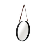 Mirror - Black Metal Round Hanging Leather Strap, 28 in.