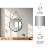 Wall Mirror - Silver Metal Glass Round Rope Hanger, 24x31 in