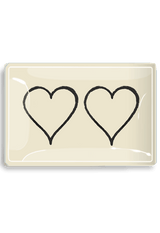 Double Heart Sketch Decoupage Glass Tray