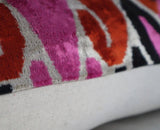 Handmade Velvet Pillow 16x24 Pink Orange Ikat Design