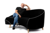 Melodia Curved Sofa : Jet Black and Snow Velvet Gold Legs - JAMES By Jimmy DeLaurentis