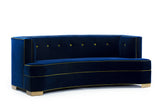 Gabriella Sofa : Sapphire Velvet Mohair Gold Legs - JAMES By Jimmy DeLaurentis